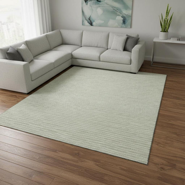 9' X 12' Striped Washable Area Rug With UV Protection (645210) - Light Gray / Ivory