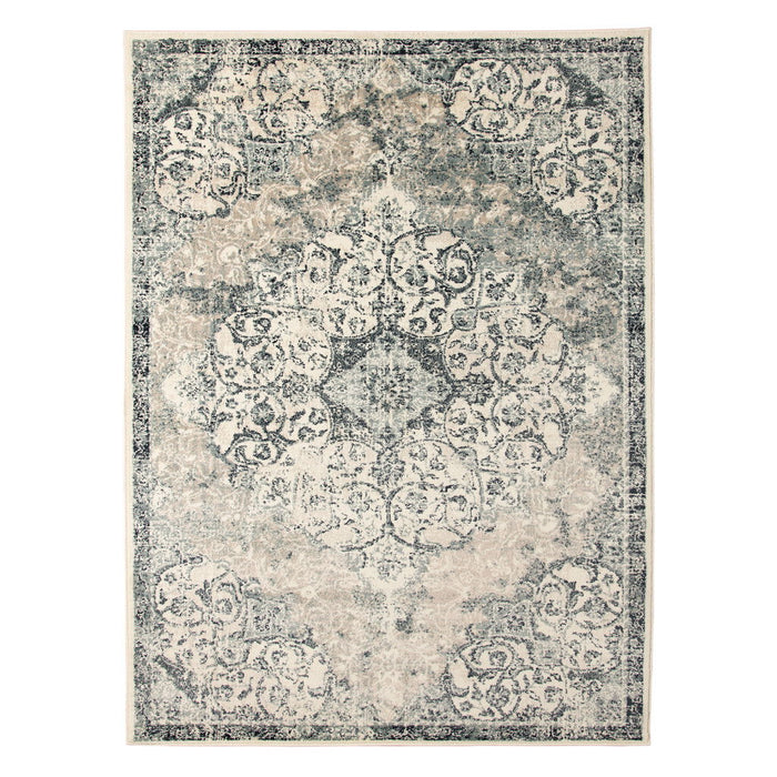 9.3' x 12' Medallion Power Loom Area Rug - Charcoal And Gray
