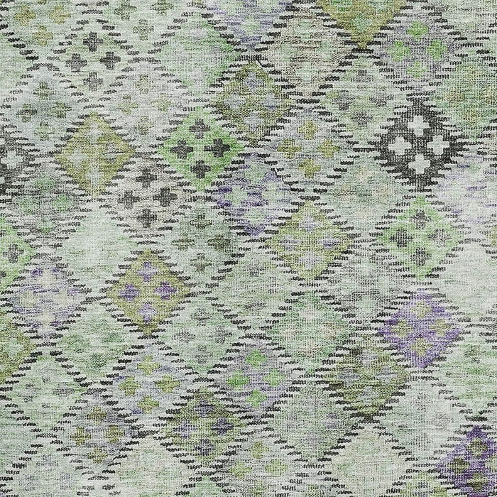 10' X 14' Geometric Washable Area Rug With UV Protection (683824) - Green / Purple / Gray