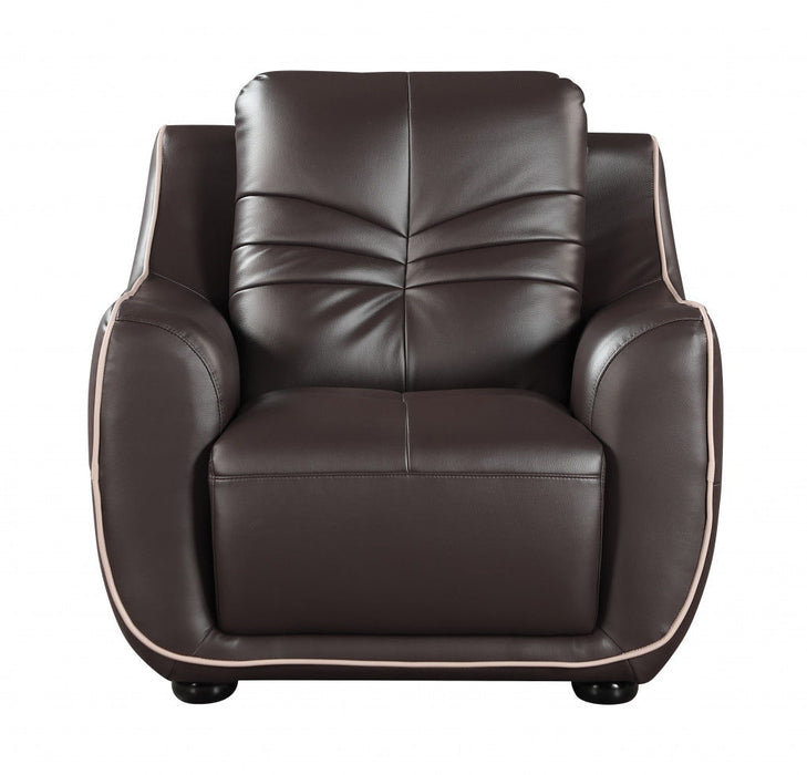 Leather Match Solid Color Flared Arms Club Chair Brown Legs - Brown