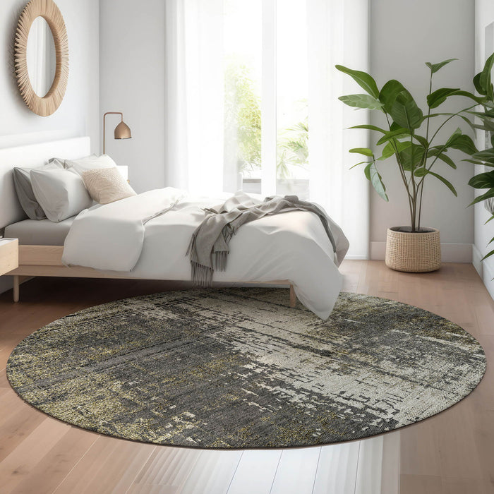 8' Abstract Washable Round Rug With UV Protection - Taupe / Gray