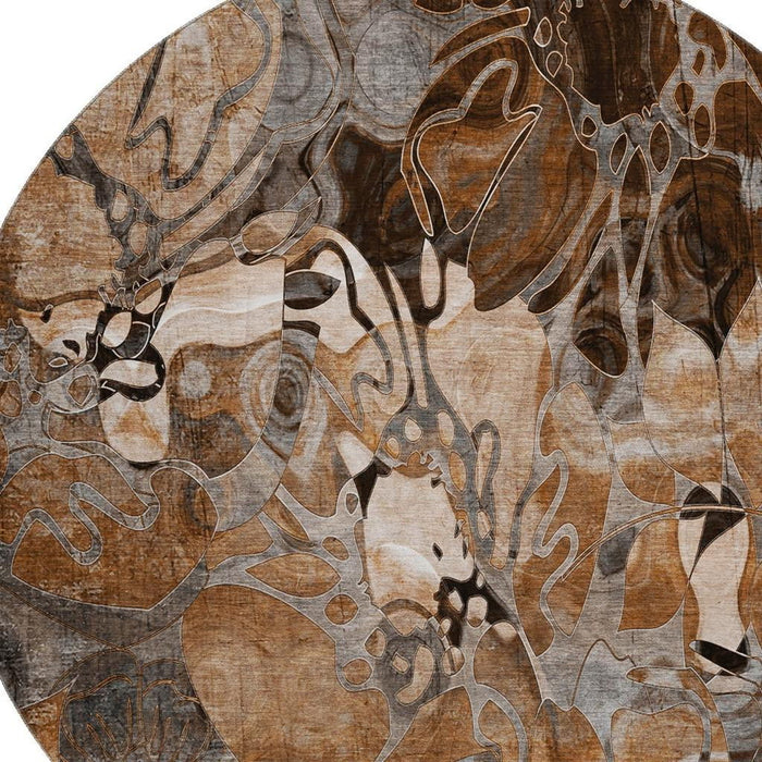 8' Abstract Distressed Washable Round Rug With UV Protection (648991) - Rust / Gray