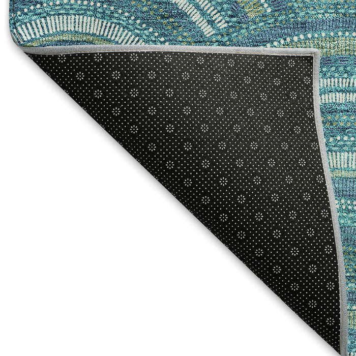 10' X 14' Geometric Washable Area Rug With UV Protection (677735) - Teal / Ivory / Fern Green