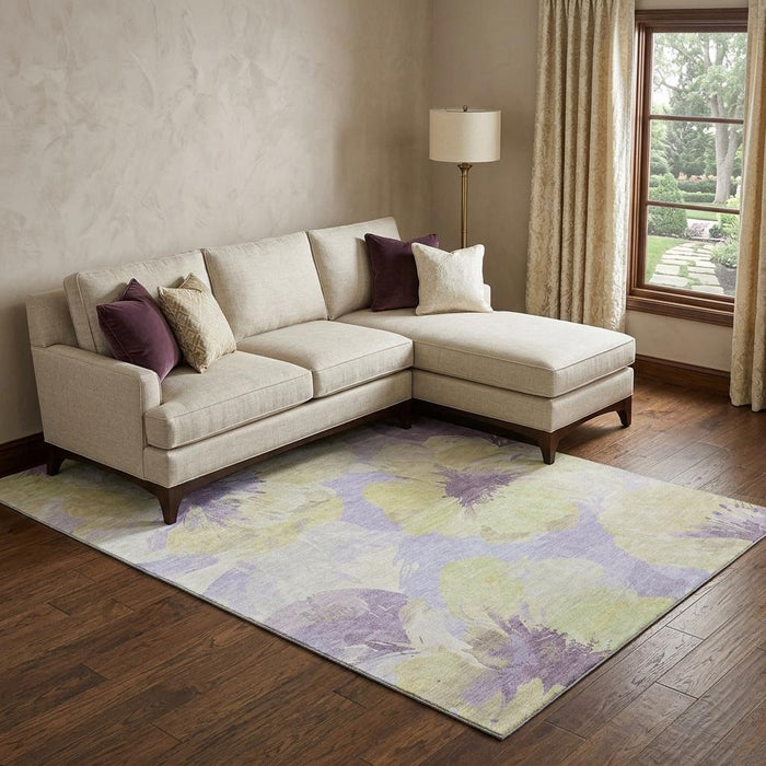10' X 14' Floral Washable Area Rug With UV Protection (694424) - Wheat / Lavender / Ivory
