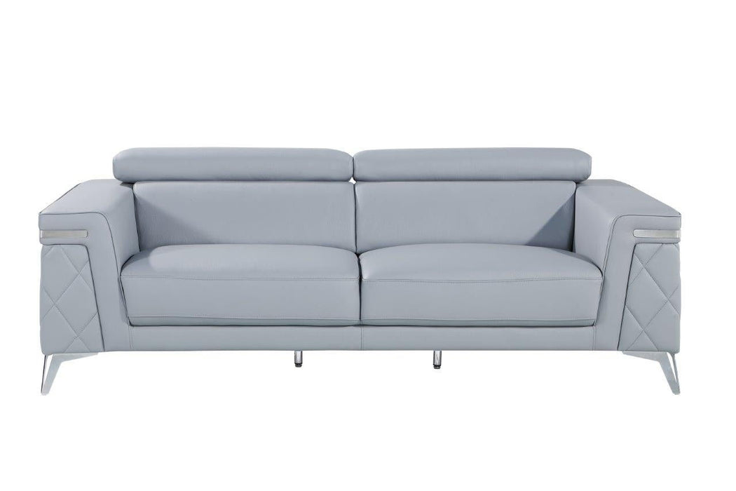 Italian Leather Sofa With Silver Legs - Light Blue