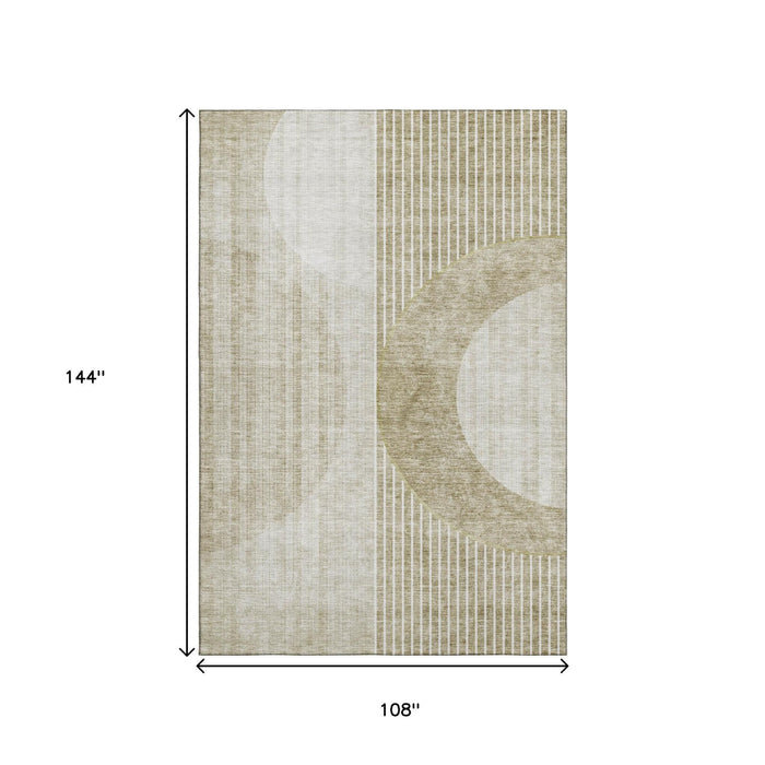 9' X 12' Geometric Washable Area Rug With UV Protection (655757) - Taupe / Beige