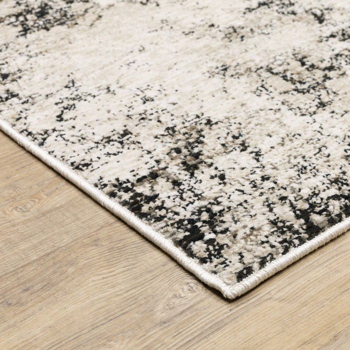 10' x 13' Abstract Power Loom Stain Resistant Area Rug - Ivory Gray Black Beige And Tan