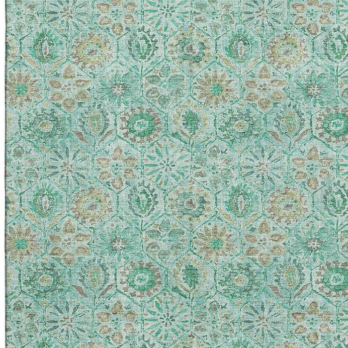 10' X 14' Floral Washable Area Rug With UV Protection (708643) - Aqua / Beige