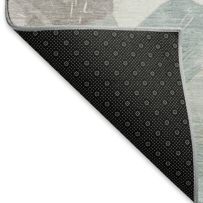 10' X 14' Floral Washable Area Rug With UV Protection (694406) - Pale Aqua / Ivory / Gray
