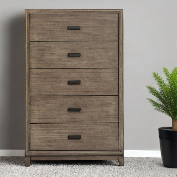 Solid Wood 5 Drawer Chest - Gray