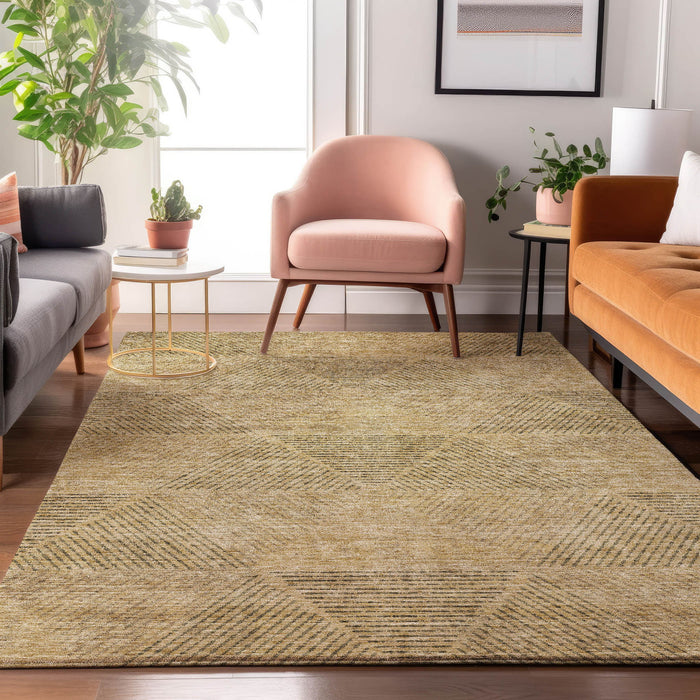 9' X 12' Geometric Washable Area Rug With UV Protection - Wheat And Beige