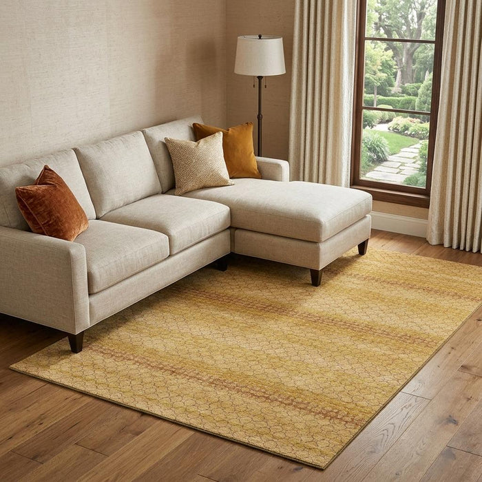 10' X 14' Striped Washable Area Rug With UV Protection (693624) - Wheat / Gold / Beige