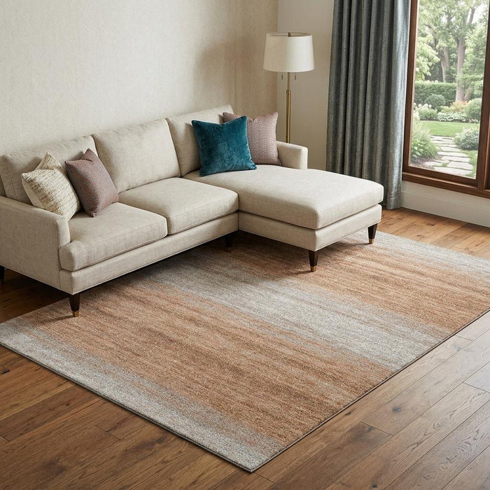 10' X 14' Striped Washable Area Rug With UV Protection (681101) - Copper / Beige