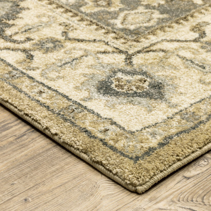 6' x 9' Oriental Power Loom Stain Resistant Area Rug - Beige Gray Tan And Charcoal