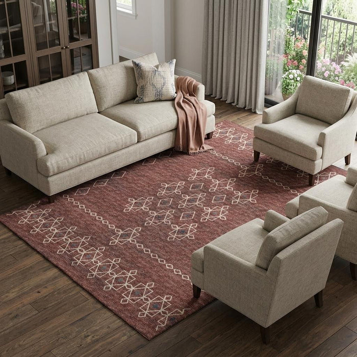 10' X 14' Tribal Washable Area Rug With UV Protection (644814) - Burnt Sienna / Ivory / Black