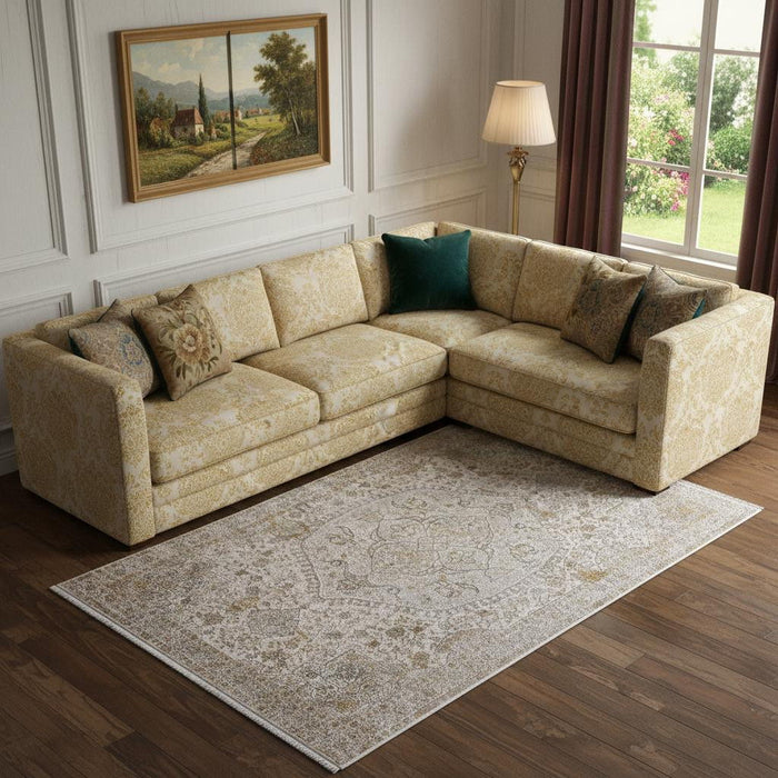 8' X 11' Oriental Area Rug With Fringe (722069) - Ivory / Gray / Gold