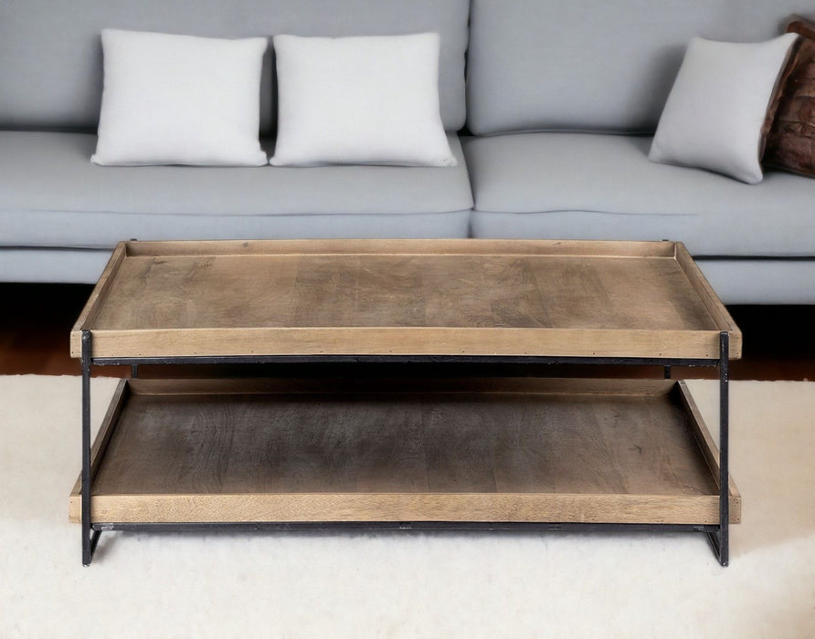 Rectangular Coffee Table With Shelf - Natural And Black