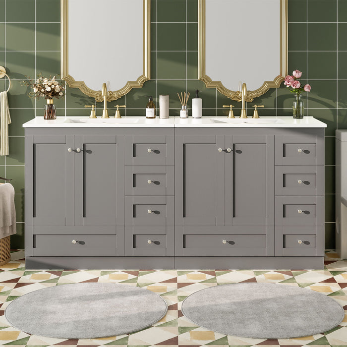 Giga shaker free-standing bathroom vanity cabinet with sink, soft-close drawers and doors, modern design, in a sleek white finish.