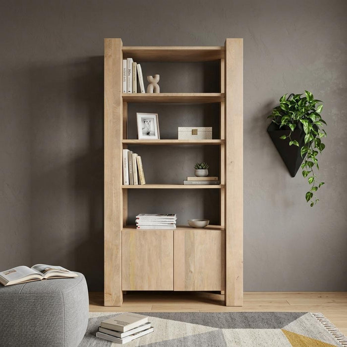 Four Tier Bookcase With Two Doors - Natural