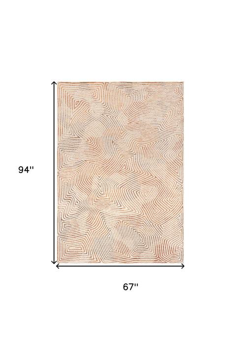 6' X 8' Geometric Washable Area Rug With UV Protection (609923) - Beige / Orange / Brown
