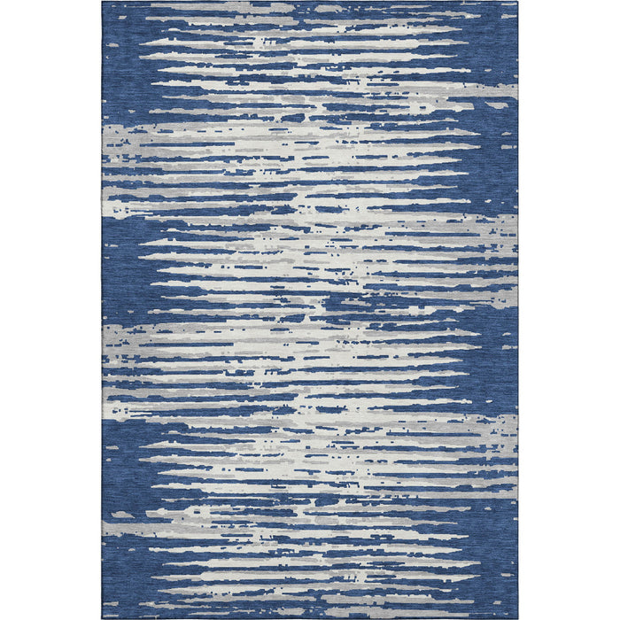 10' X 14' Striped Washable Area Rug With UV Protection (670573) - Navy Blue / Ivory