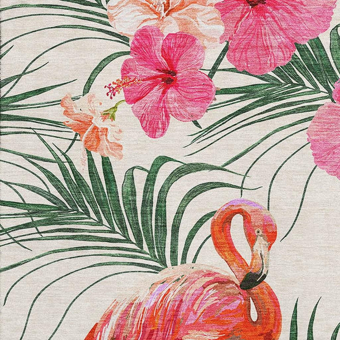 10' X 14' Geometric Washable Area Rug With UV Protection (646379) - Pink / Ivory / Green