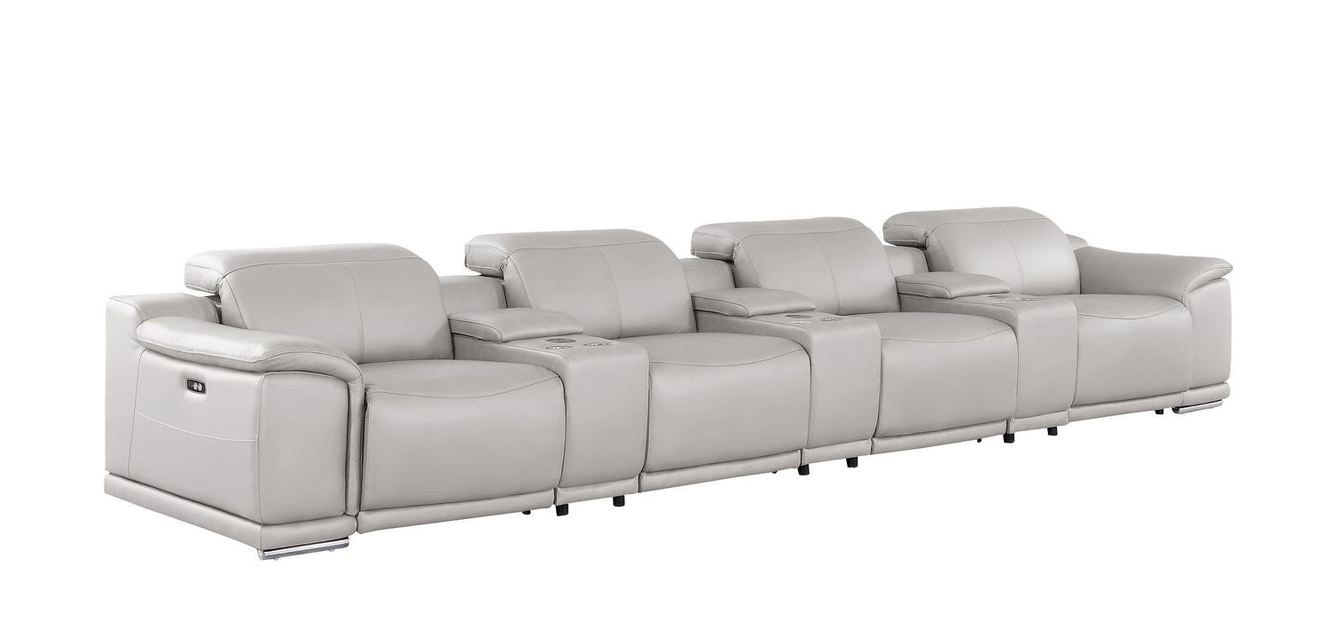 175" Leather Reclining USB Sofa - Ash / Gray