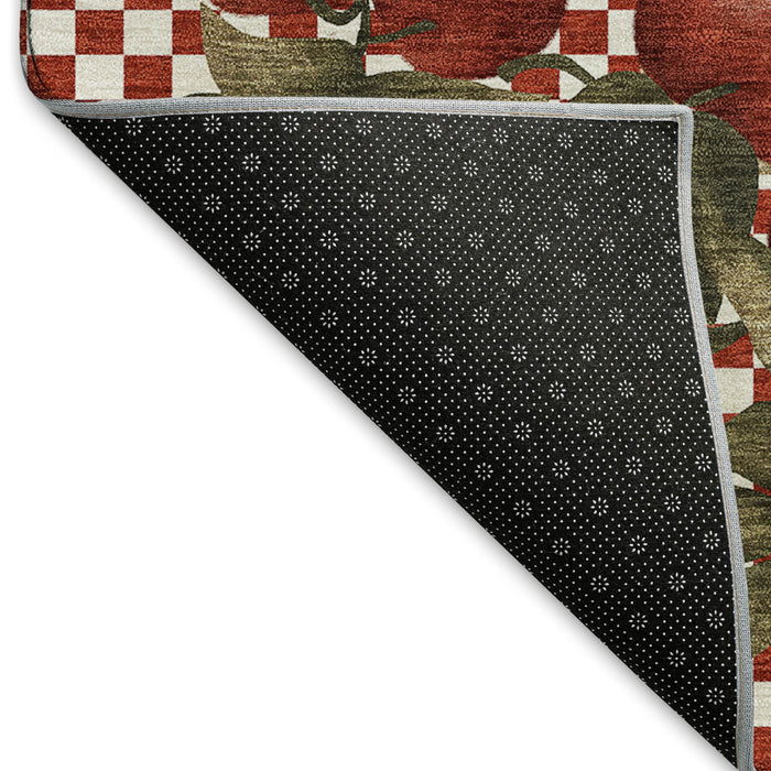 9' X 12' Geometric Washable Area Rug With UV Protection - Red And Ivory