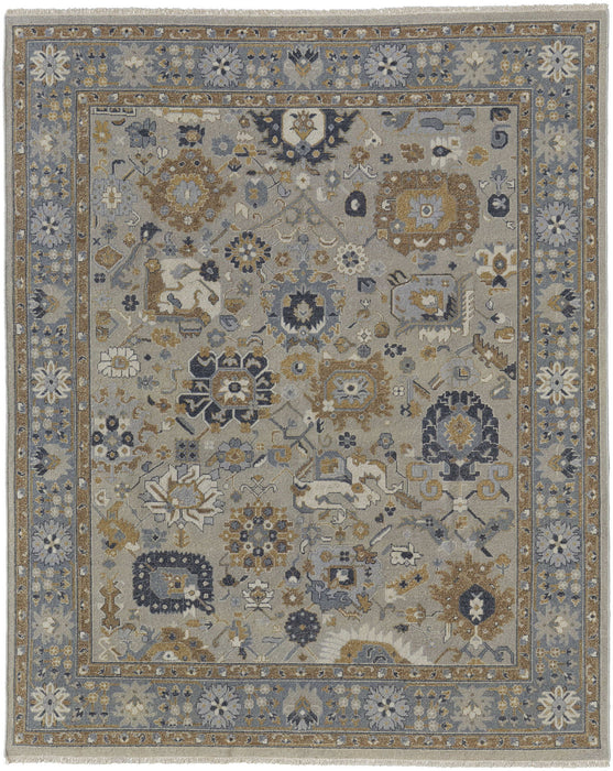7.8' x 9.8' Wool Oriental Hand Knotted Area Rug With Fringe - Gray And Brown