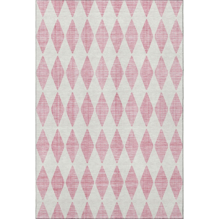 10' X 14' Diamond Washable Area Rug With UV Protection (650086) - Pink / Ivory