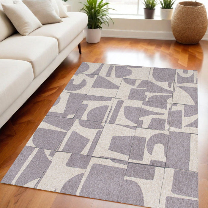 5' X 7' Geometric Washable Area Rug (551983) - Gray