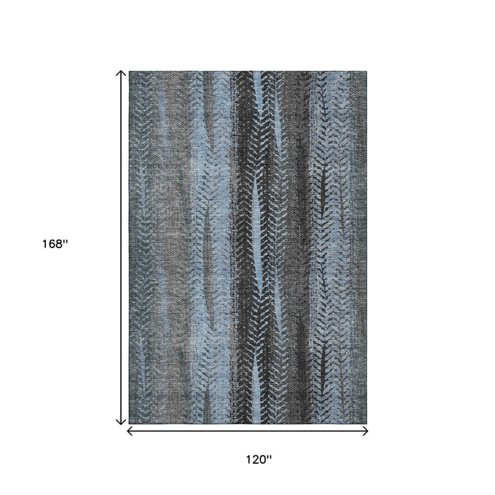 10' X 14' Striped Washable Area Rug With UV Protection (656489) - Blue / Gray