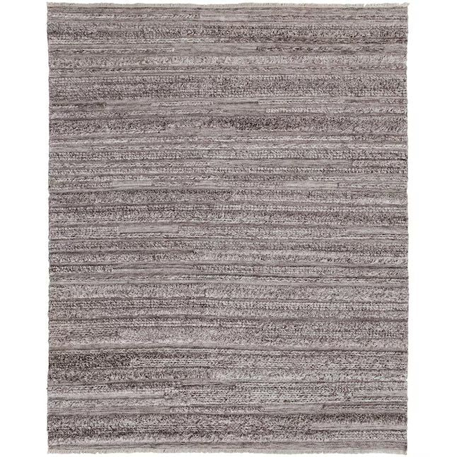 10' x 14' Striped Shag Hand Woven Area Rug - Gray And Ivory