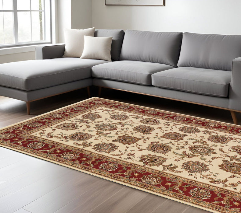 8' X 11' Oriental Area Rug - Ivory And Red