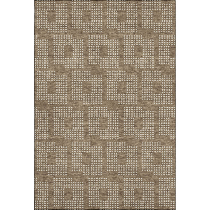 10' X 14' Geometric Washable Area Rug With UV Protection (670700) - Brown / Ivory
