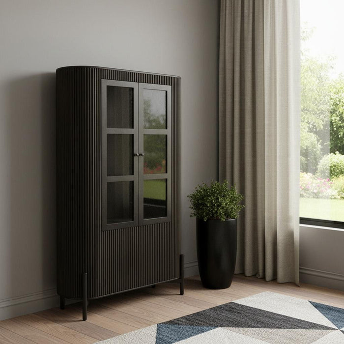 Solid Wood Iron Accent Cabinet With Four Doors - Espresso / Black