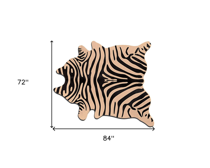 6' x 7' Zebra Print Genuine Cowhide Area Rug - Black And Tan