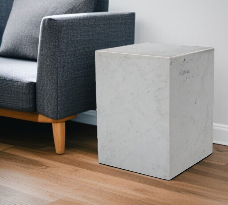 20" Marble Square Block End Table - White