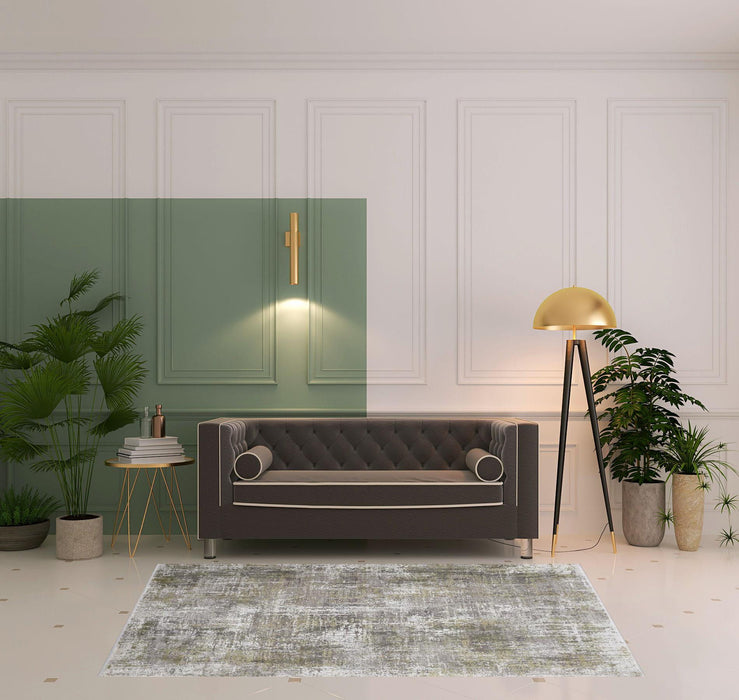 5' x 8' Abstract Area Rug With Fringe - Green Gray And Ivory