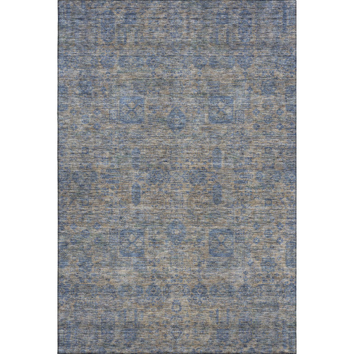 9' X 12' Floral Washable Area Rug With UV Protection (653397) - Khaki / Blue