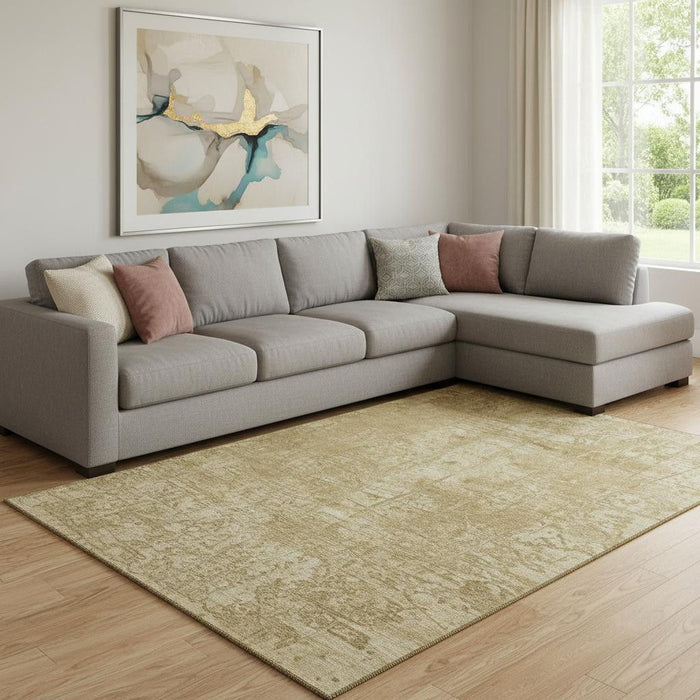 10' X 14' Abstract Washable Area Rug With UV Protection (649012) - Beige / Ivory