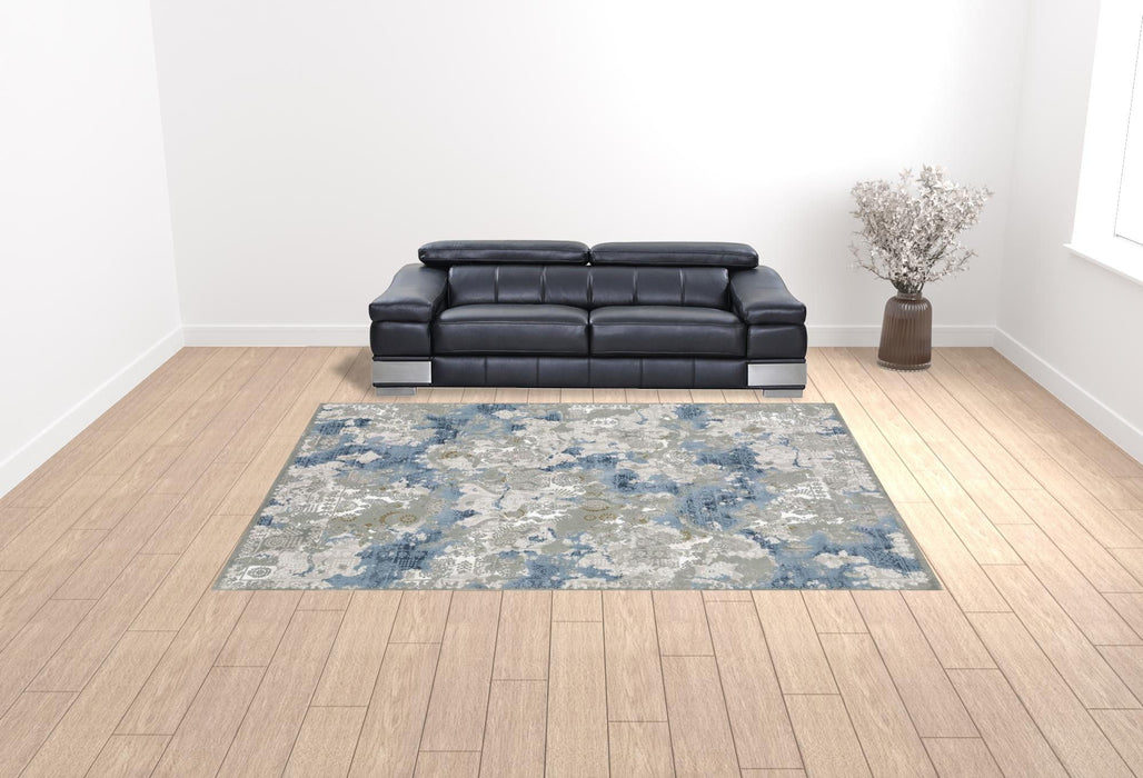 10' x 13' Abstract Power Loom Stain Resistant Area Rug - Gray Blue Ivory Navy Beige And Brown