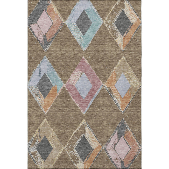 10' X 14' Geometric Washable Area Rug With UV Protection (710681) - Brown / Blue / Beige