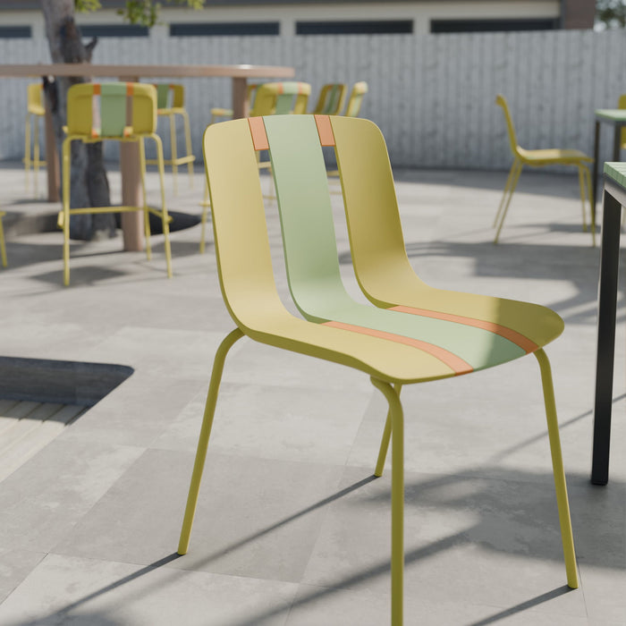 Set of four Giga modern striped blocking single chairs with waterproof and fade-resistant fabric, ideal for outdoor spaces.