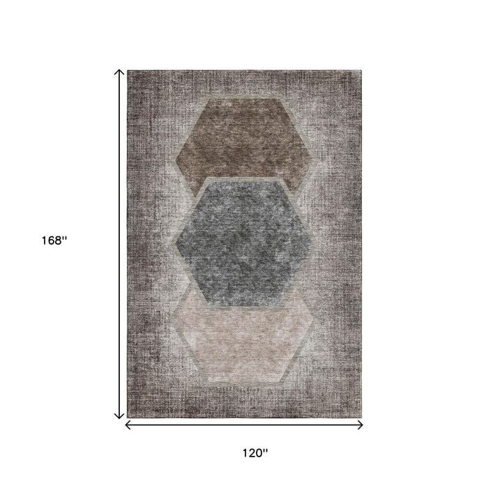 10' X 14' Geometric Washable Area Rug With UV Protection (655878) - Brown / Taupe / Charcoal