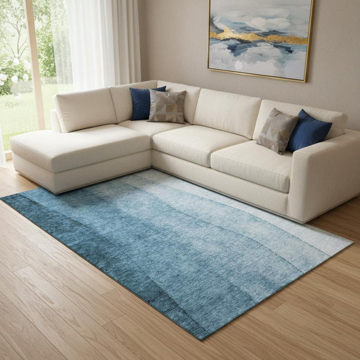 8' X 10' Ombre Washable Area Rug With UV Protection (652717) - Blue / Ivory