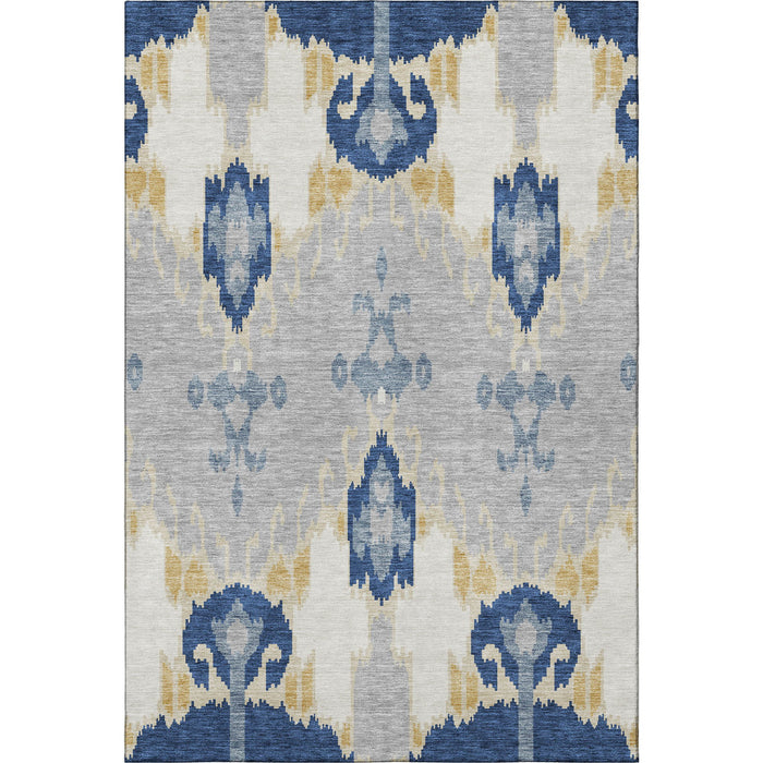 8' X 10' Ikat Washable Area Rug With UV Protection - Navy Blue