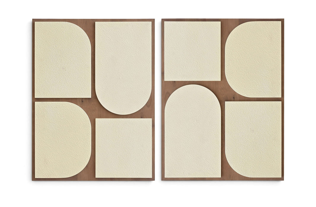 Mango wood wall decor by Meridian Furniture featuring two-piece wall art with natural, textured wooden design.