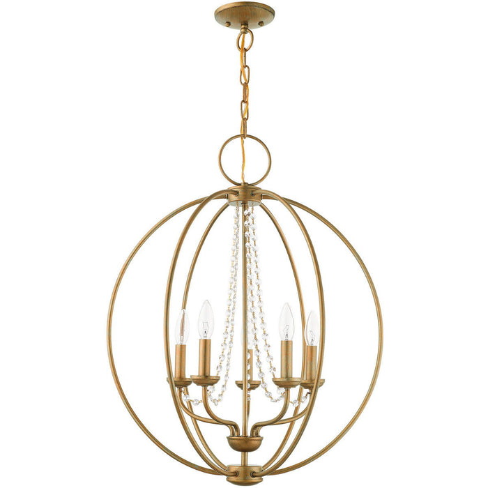 28" Five Light Dimmable Chandelier With Shades - Antiqued Gold