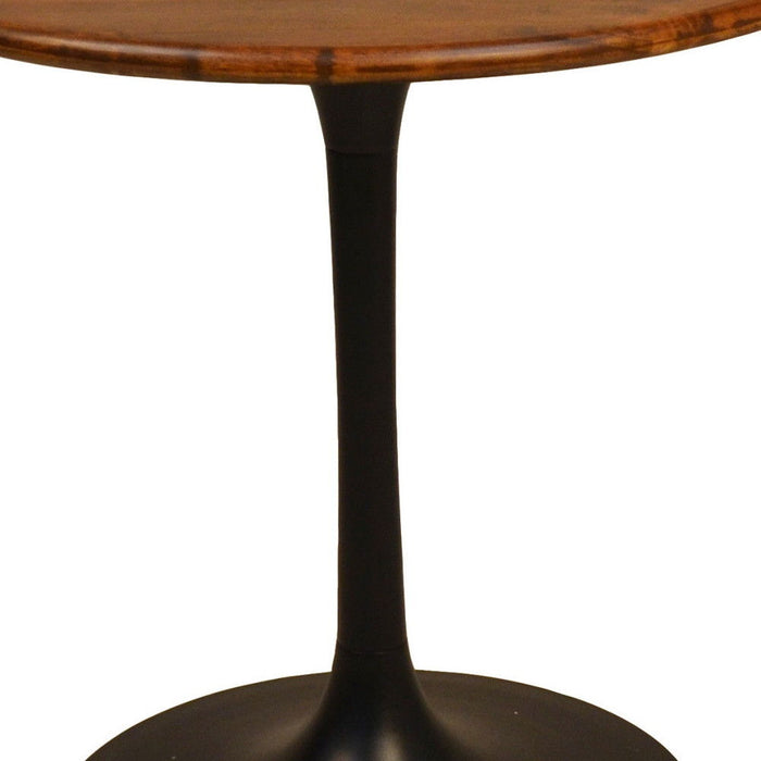 30" Rounded Solid Wood And Iron Pedestal Base Dining Table - Brown